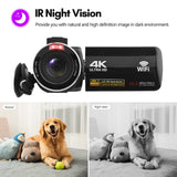 4K Digital Video Camera WiFi Camcorder DV Recorder 56MP 18X Digital Zoom Supports Face Detection IR Night Vision Anti-shake