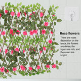Patio Garden Balcony Wooden Trellis Hedge Stretchable Fence Home Decor Flower Yard With Artificial Rose Leaves Multifunction