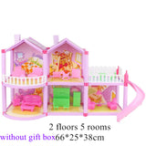 Princess Big Villa DIY Dollhouses casa muñecas Pink Castle Play House With Slide Yard Kit Assembled Doll House Toys