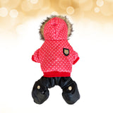 Winter Warm Pet Dog Hoodies Jumpsuit Thickening Cotton Dog Coat Pants Set Warm for Puppy Dog Cat Size (red, Dot Pattern