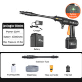 Cordless 600W High Pressure Washer Gun Electric Car Cleaning Tool Handheld Car Cleaning Device Water Pump with Foaming Bottle