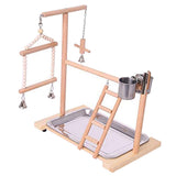 Wooden Bird Perch Stand Parrot Platform Playground Bird Playground Stand Gym Playstand Ladder Interactive Toys With Feeder Cups