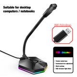 RGB USB Sound Card Microphone Computer With Free Drive Noise Reduction 360° Rotate HD Receiver Recording Conference MIC