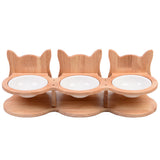 Pets Ceramic Double Bowl Dog Cat Food Water Feeder Stand Raised Ceramic Dish Bowl Wooden Dining Table Pet Supplies