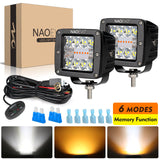 NAOEVO 72W Auto Led Light Bar 3inch Work Light Amber White Strobe Led Pods DRL 12 24V for Jeep Tractors Boat 4x4 Truck Fog Lamp