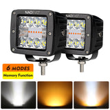 NAOEVO 72W Auto Led Light Bar 3inch Work Light Amber White Strobe Led Pods DRL 12 24V for Jeep Tractors Boat 4x4 Truck Fog Lamp
