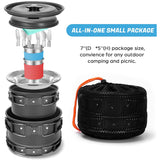 Camping Cookware for 2 People Portable Pots Pans Cup Teaport Set Folding Outdoor Cooking Set Picnic Tableware Camping Plates