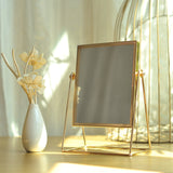 Makeup Mirror Light Luxury Retro European Metal Gold Mirror Home Desktop Square Round Mirror Dormitory Makeup Mirrors