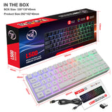Bluetooth 5.0 2.4G Wireless Keyboard Gaming 61 Keys Rechargeable Keyboard Adjustable RGB Backlit for PC Phones Tablets Desktop