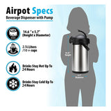2.5L Airpot Coffee Dispenser With Pump 24Hour Thermal Insulated Hot Beverage Dispenser For Coffee, Any Liquid Or Drink