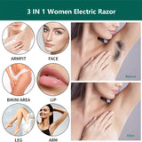 3 in 1 Women Electric Shaver Eyebrow Epilator Bikini Trimmer Professional Nose Ear Hair Removal Clipper Grooming Kit Wet/Dry