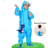 1-10 Years Old Kids Blue Dinosaurs Raincoat Outdoor Jumpsuits Waterproof Rainwear Baby Boy Girl Raincoat And Rain Pants Suit