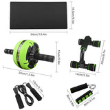 AB Wheel Roller Kit Abdominal Wheel Set with Push-Up Bar Jump Rope Hand Gripper Spring   Exerciser and Knee Pad Home Gym