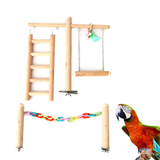 Parrot Playground Bird Wooden Standing Ladder Swing Cage Toys (Self-Assembly, Pendants Random Color)