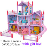 Princess Big Villa DIY Dollhouses casa muñecas Pink Castle Play House With Slide Yard Kit Assembled Doll House Toys