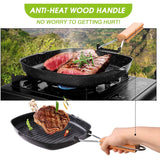 Outdoor Camping Cookware Frying Pan Grilling Pan with Folding Handle, Cooking Kitchenware for Outdoor Hiking and Picnic