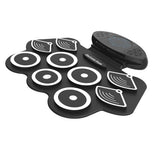 Portable 9 Pads Electronic Drum Set Roll Up Silicone Practice Drum Pad Support Recording Function/ Audio Input/ MIDI Output