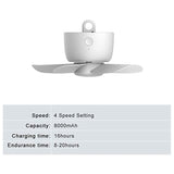 Rechargeable Tent Ceiling Fan, 8000MAh Battery-Powered USB Remote Control Timing 4-Speed Pavilion Outdoor Camping Fan