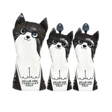 Golf Club Cover Cute Crooked Cat Golf Wood Cover PU Leather Waterproof Soft Comfortable for Driver Fairway Hybrid Wood Covers