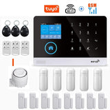 Wireless WIFI GSM Home Security Alarm System For Tuya Smart Life APP With Motion Sensor Detector Compatible With Alexa &amp;