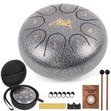 aklot Steel Tongue Drum 6 inch 8 Notes Silver Color Percussion Instrument with Drum Mallets Carry Bag Music Book