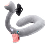 2 In 1 Travel Cartoon Animal Plush U-Shaped Neck Pillow with Mobile Phone Holder Q1QD
