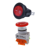 2Pcs Switch: 1Pcs Rocker Switch Bipolar On OFF 3 Pins 220V &amp; 1Pcs 600V 10A OFF Switch Emergency Stop Switch Push Button