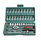 46pcs Car Bicycle Repair Tools Socket Ratchet Wrench Set Head Ratchet Pawl Socket Spanner Screwdriver Metalworking Tool Kit