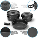 Camping Cookware for 2 People Portable Pots Pans Cup Teaport Set Folding Outdoor Cooking Set Picnic Tableware Camping Plates