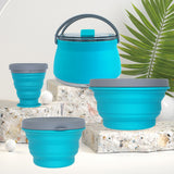 4pcs Silicone Folding Kettle Portable Field Camping Open Fire Coffee Tea Cassette Cooker Outdoor Camping Hiking Tableware Pot