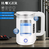 Electric Kettle with Upgraded Stainless Steel Heating Plate and Inner Lid, Wide Opening Glass Tea Kettle, 2L Black/White