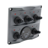 LED 5 Gang ON-OFF Marine Boat Toggle Switch Panel Digital Voltmeter Socket