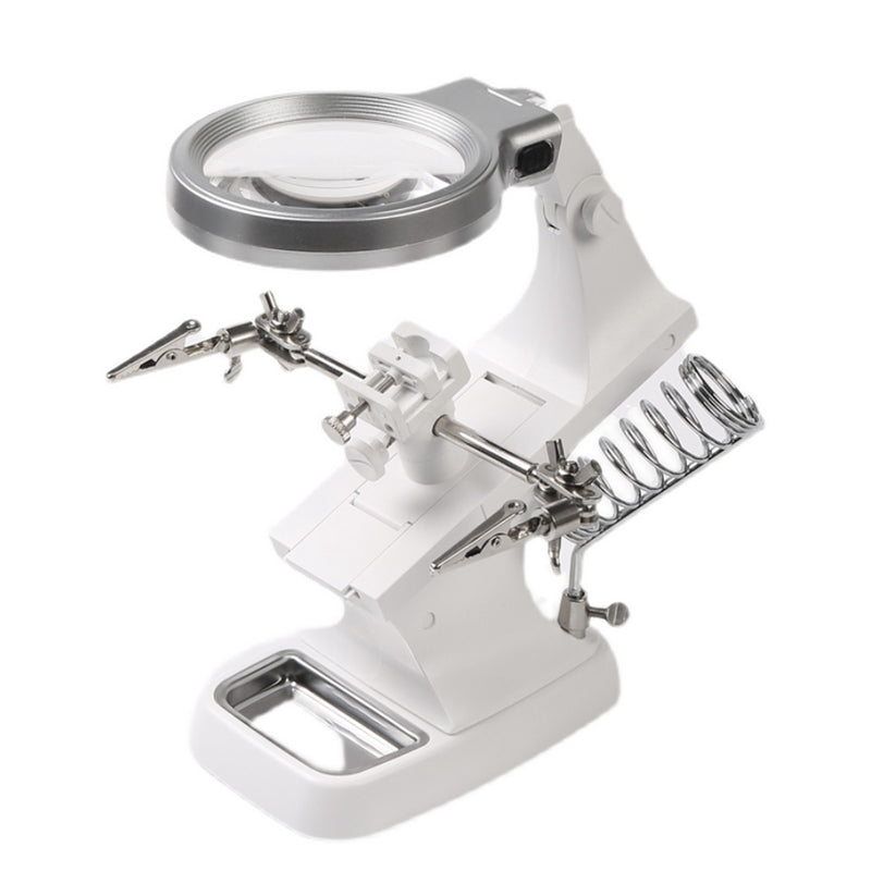 Desktop LED Magnifier Lamp Light Magnifying Glass Lens 4.5X Loupes Magnification Work Lamp Adjustable Handheld Rechargeable Red