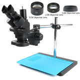3.5X-90X Simul-Foca Trinocular Stereo Microscope 144 LED Illumination Ring Light Work Mat For PCB Board Soldering Repair