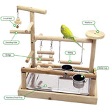 Pet Parrot Play Stand with Cup Bird Toys Tray Swing Climbing Hanging Ladder Bridge Wood Cockatiel Playground Bird Perches Budgie