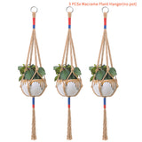 3pcs Woven Home Decor Simple Office Garden Handmade Cotton Linen Flowerpot Indoor Outdoor Macrame Plant Hanger Door Wall