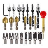 Wood Drill 23Pcs Countersink Drill Bit Wood Plug Cutter With Automatic Center Punch Woodworking Tools Chamfering Drill