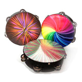 8/10" Wooden Radiant Tambourine Handbell Hand Drum with Double Row Jingles Reflective Drums Head Percussion Instrument Toy
