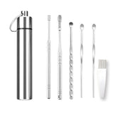 6 in 1 Stainless Steel Ear Wax Pick Earwax Removal Kit Ear Cleansing Tool Set Portable Cleaner Earpick Wax Remover Curette Spoon