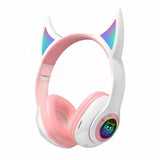 Flash Light Cute Ears Wireless Headphones Bass Noise Cancelling Adults Kids Girl Bluetooth Headsets Support TF Card With Mic