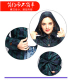 Womens Stylish Long Green Grid Rain Poncho Waterproof Raincoat Jacket Coat with Hood and Belt