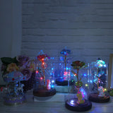 Artificial Eternal Rose Light in LED Light Glass Cover Luminous Preserved Flower With Pony Doll Ornaments Valentines Mothers Day