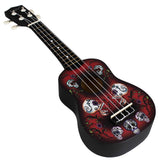 21 Inch Ukulele Cool Skull Pattern Basswood Ukelele 4 Strings Instrument with Bag+Strap+String+Capo for Music Lover