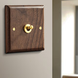 Retro American Industrial Style Light Switch Socket, Solid Wood Brass Toggle Switch Plate, Antique Home Stay Switch