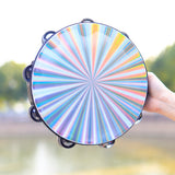 8"/ 10" Radiant Tambourine Handbell Hand Drum with Double Row Jingles Reflective Drum Head Percussion Instrument Toy