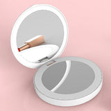 LED Mini Makeup Mirror Hand Held Fold Small Portable USB Cosmetic