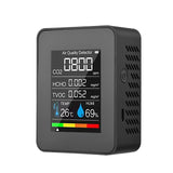 Air Quality Monitor Indoor CO2 Detector 5 in 1 Formaldehyde HCHO TVOC LCD Temperature Humidity Rechargeable CO2 Alarm Meter