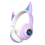 Flash Light Cute Ears Wireless Headphones Bass Noise Cancelling Adults Kids Girl Bluetooth Headsets Support TF Card With Mic