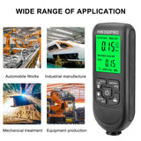Coating Thickness Gauge Car Paint Meter Digital Backlight LCD 0-2000um Film Thickness Meter Electroplate Metal Thickness Tester