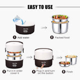 200W 1.3L Mini Rice Cookers Electric Lunch Box 2 Layer Heat Preservation Portable Steamer for Home Car School Office Bring Meal